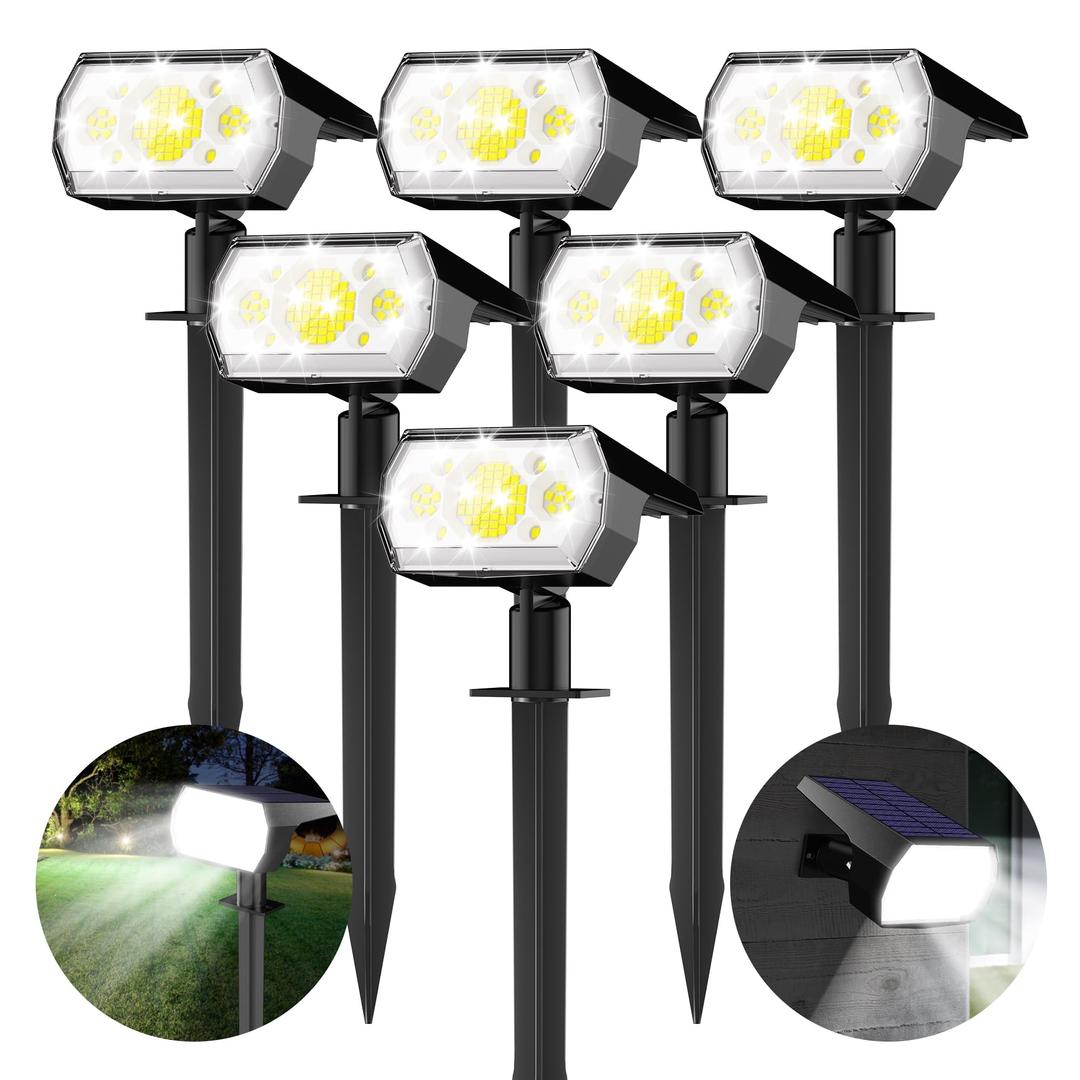 hyrion Solar Spot Lights Outdoor, [6 Pack-64 LED] 3 Modes Solar Powered IP65 Waterproof Solar Landscape Spotlights for Outside Yard Garden Pathway(Cold White)