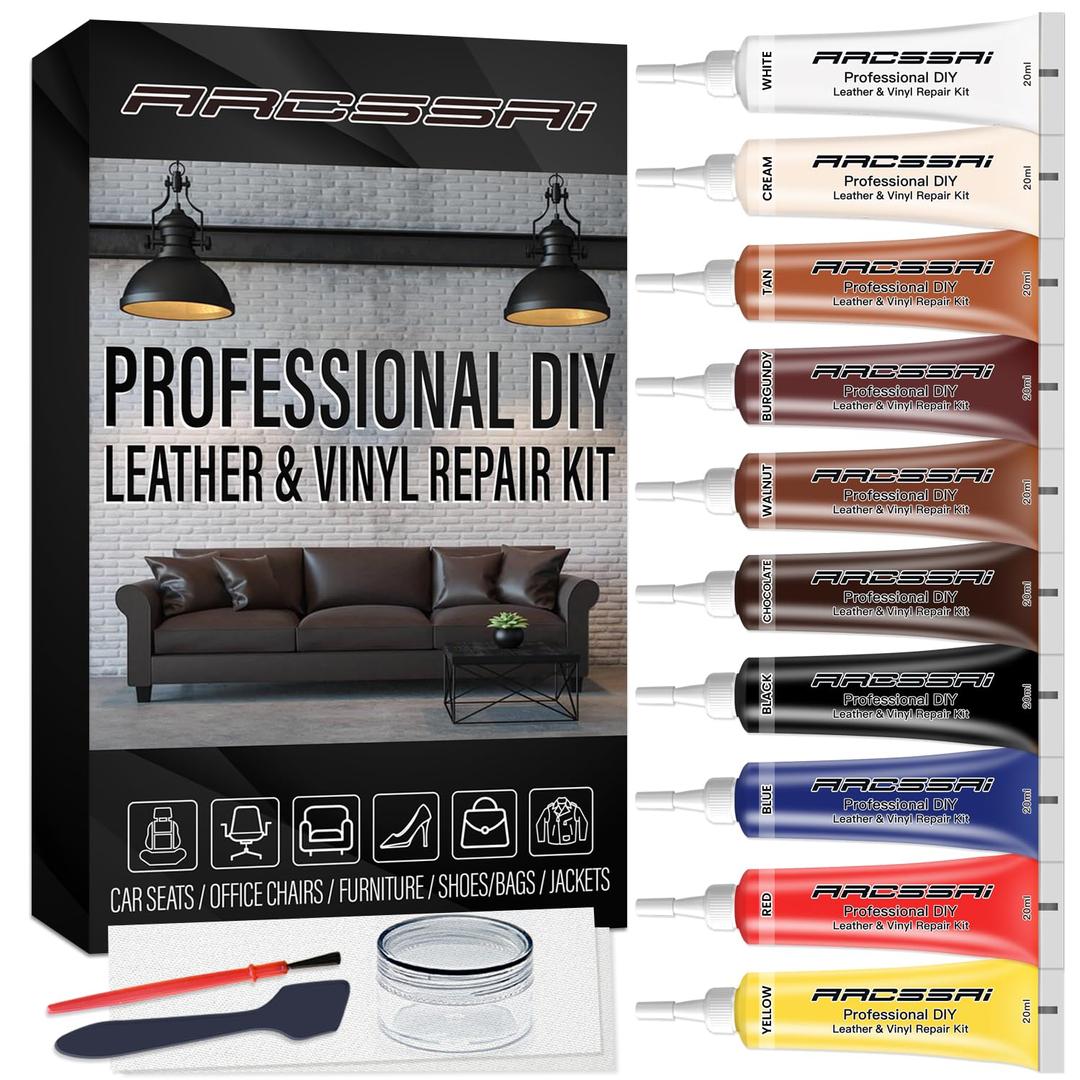 Leather Repair Kit for Furniture, Sofa, Jacket, Car Seats and Purse. Vinyl Repair Kit. Super Easy Instructions to Match Any Color, Restore Any Material, Bonded, Italian, Pleather, Genuine