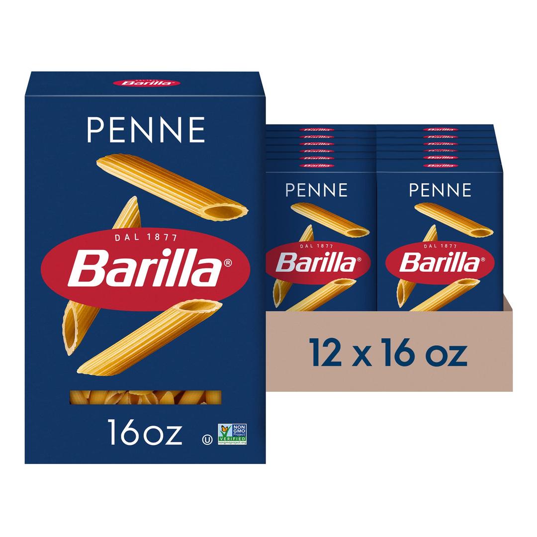 Barilla Penne Pasta, 16 oz. Box (Pack of 12) - Non-GMO Pasta Made with Durum Wheat Semolina - Kosher Certified Pasta