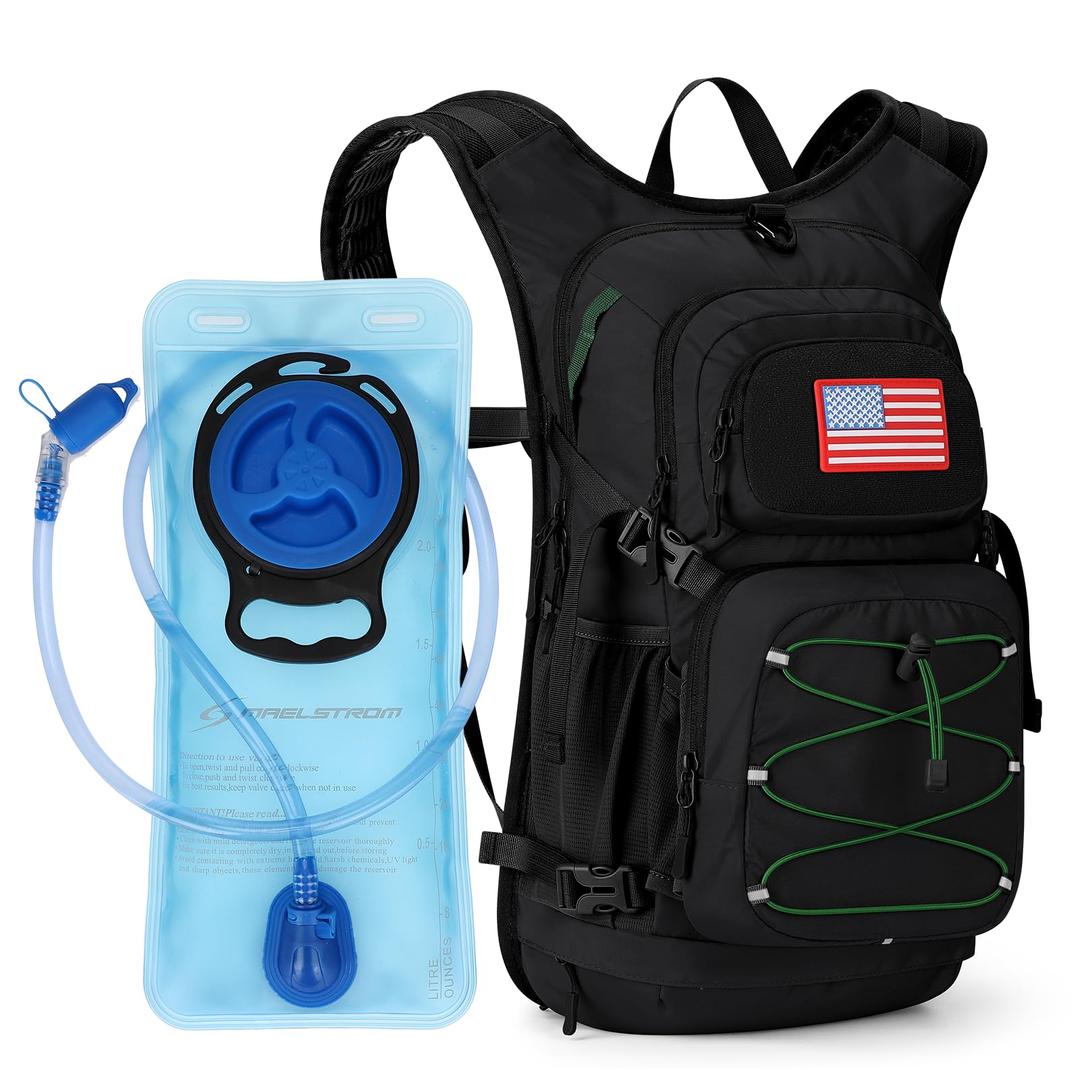 Maelstrom Hydration Backpack, Hiking Backpack with 2L/3L Water Bladder, High Flow Bite Valve Water Backpack Lightweight