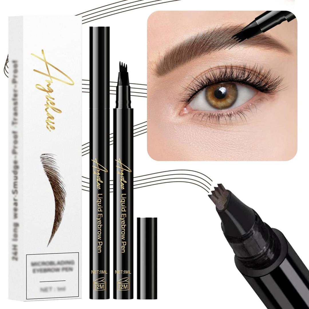 Eyebrow Pencil (Dark Brown), Microblade Eyebrow Pen, 4 Point Microblade Brow Pen for Hair-Like Effect, Smudge-proof, Waterproof and Long Lasting