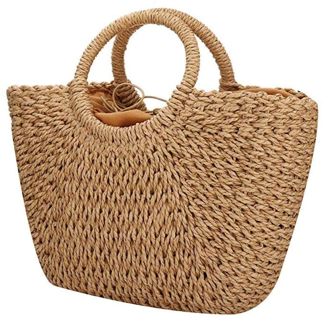 Straw Handbag Women Weave Casual Tote, NAWOKEENY Straw Tote Bag for Women, Large Shoulder Bag, Hand-woven Top-handle Summer Beach Purse for Travel and Vacation