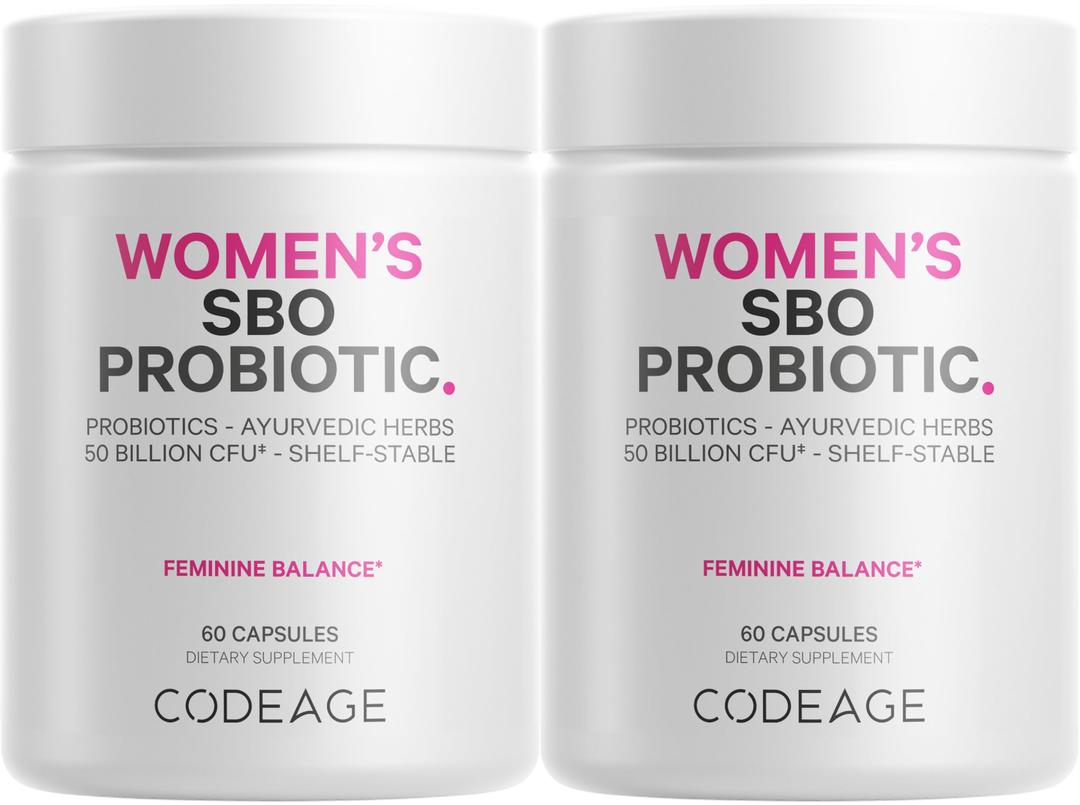 Codeage Women’s Probiotics Supplement - 50 Billion CFUs - SBO Probiotics & Prebiotics - Cranberries - Feminine Health - Fermented Botanical Blend, Whole Food Supplement - Vegan, Non-GMO - 2 Pack