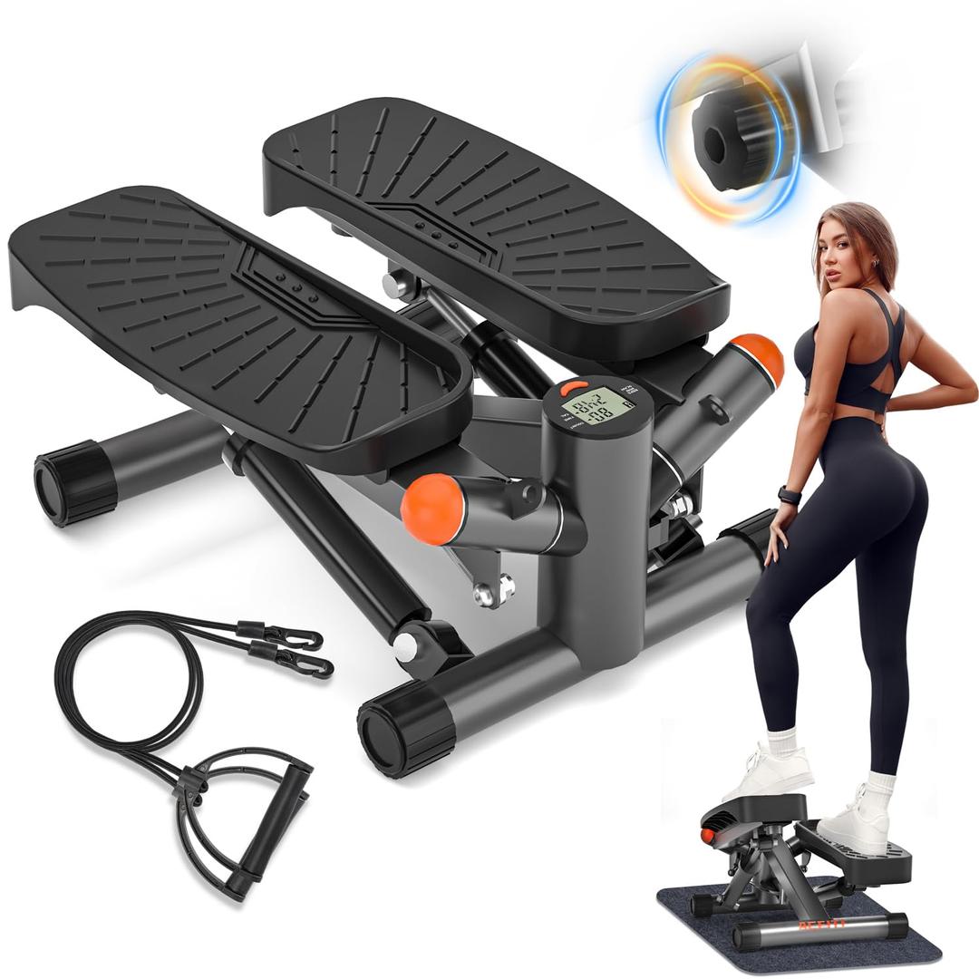 Steppers for Exercise at Home, Stair Stepper with Resistance Bands, Air-Powered Mini Stepper with 350lbs Loading Capacity,Twist Stepper Portable Exercise Equipment for Full Body Workout