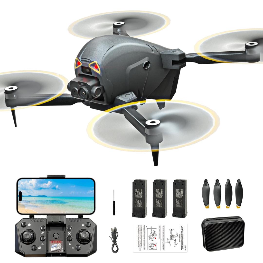 S177 Drone with Camera for Adults Under 249g, Brushless Motor Drone, 3 Batteries, 90° Adjustable Lens, One Key Take Off/Landing, Drones for Adults Beginners