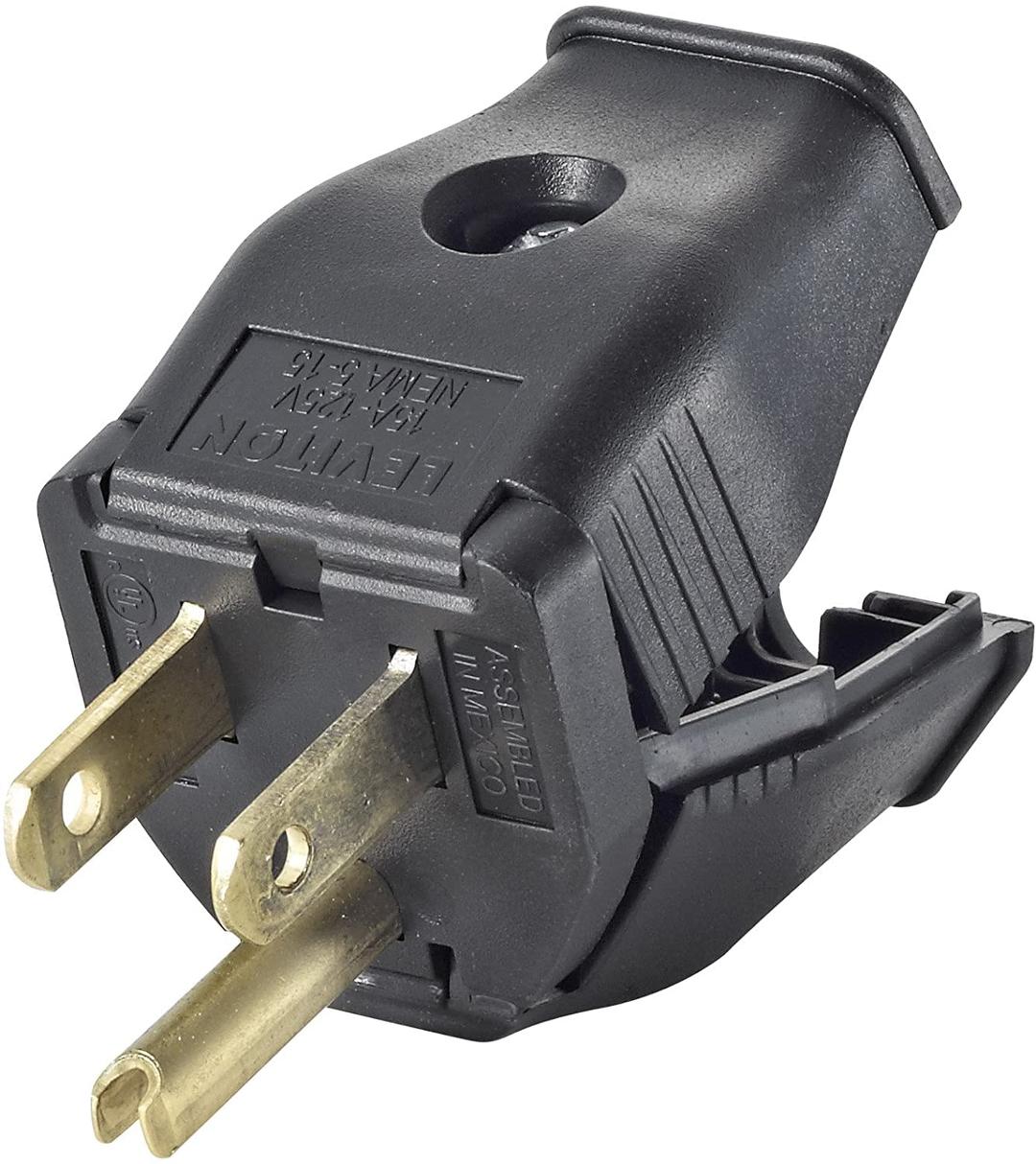 Leviton 3W101-E 2-Pole, 3 Wire Grounding Plug, Black