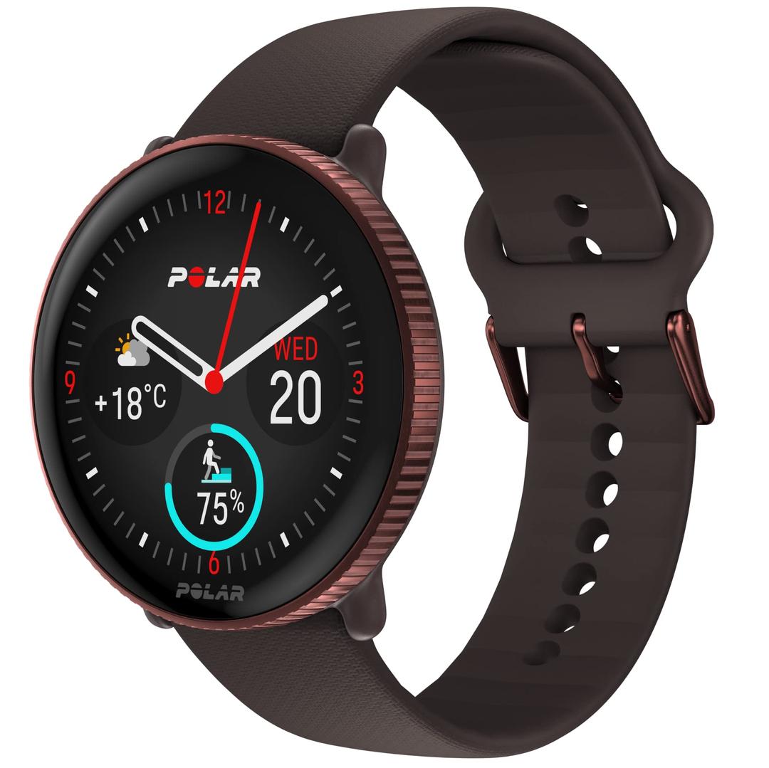 Polar Ignite 3 Series Fitness Tracking Smartwatch with AMOLED Display, GPS, Heart Rate Monitoring, Sleep Analysis, and Real-Time Voice Guidance; S-L, for Men or Women, Brown Copper