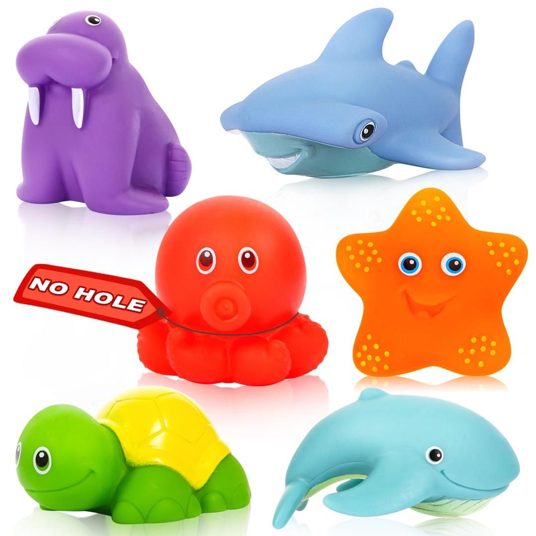 Mold Free Baby Bath Toys for Kids Ages 1-3,No Hole Ocean Animal Bathtub Toys for Infant 6-12-18 Months, Tub Toys Toddlers 2-4 Year Old Boys Girls(6 Pcs with Storage Bag)