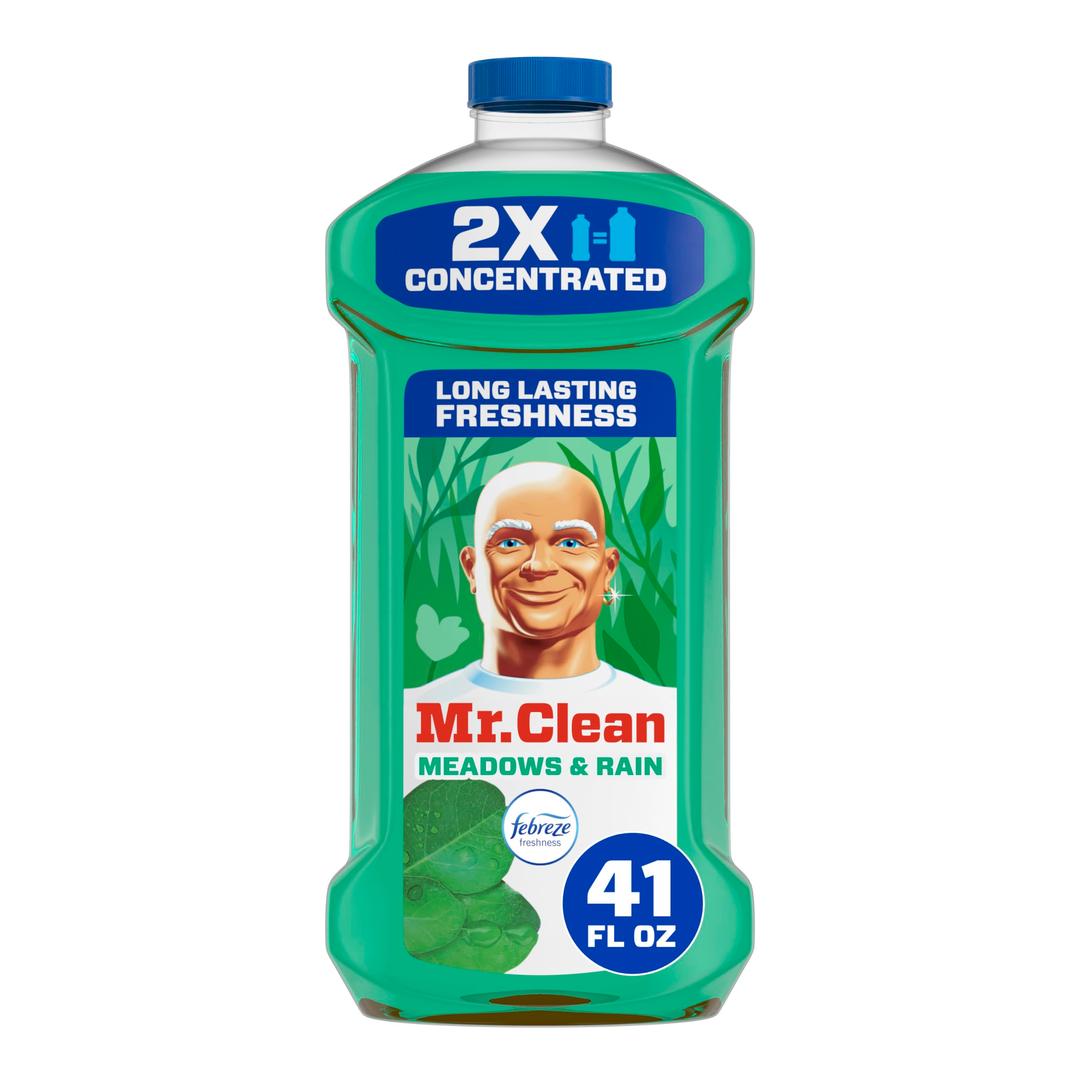 Mr. Clean All Purpose Cleaner, Floor Cleaner for Mopping Home, Bathroom, & Kitchen, Cleaning Liquid for Mop & Bucket, Cleaning Supplies, Multi-Surface Dilutable, Meadows & Rain, 41oz