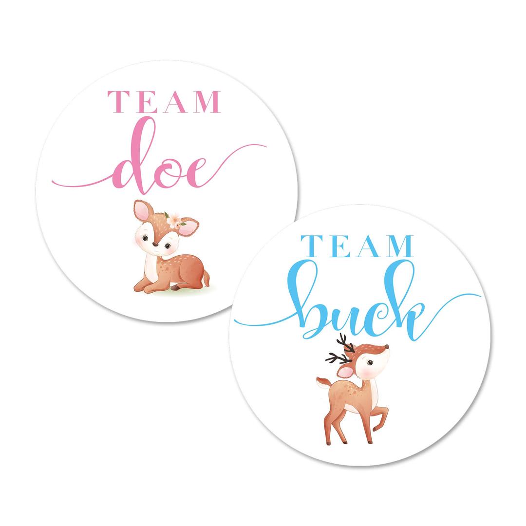 Deer Gender Reveal Stickers, 2inch 40 Team Doe Team Buck Baby Shower Party Sticker Labels, Favor Decorations