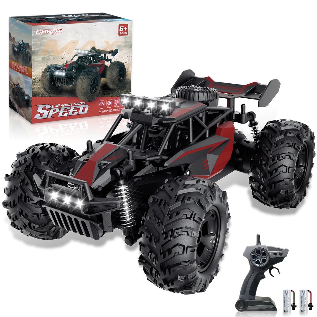 Carox Remote Control Car, 2.4GHz 25KM/H High Speed RC Car, 1:16 Off-Road Monster Truck with LED Lights and 1800mAh Rechargeable Battery – Ideal Gift for Boys 6+