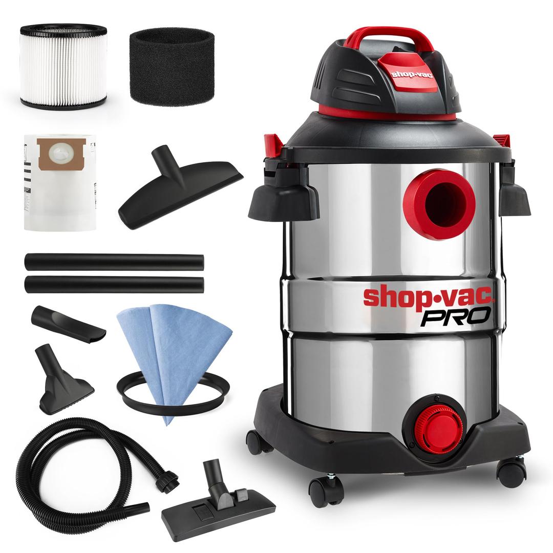 Shop-Vac12 Gallon 6.0 Peak HP Wet/Dry Vacuum, Stainless Steel Tank, 3 in 1 Function Portable Shop Vacuum with Attachments, Drain Port, Ideal for Jobsite, Garage & Workshop. 5926211