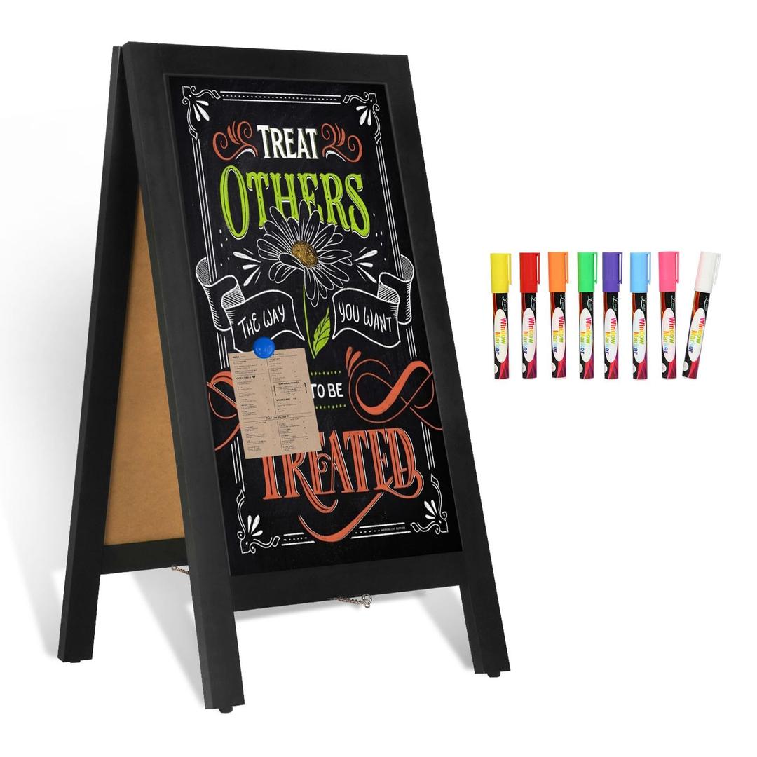 4 THOUGHT A-Frame Chalkboard 40" x 20", Chalk Board Sign Board Magnetic Sandwich Board Solid Pine Wood Freestanding Double-Sided Chalkboard Easel for Restaurant Cafe Shop Wedding Party, Black