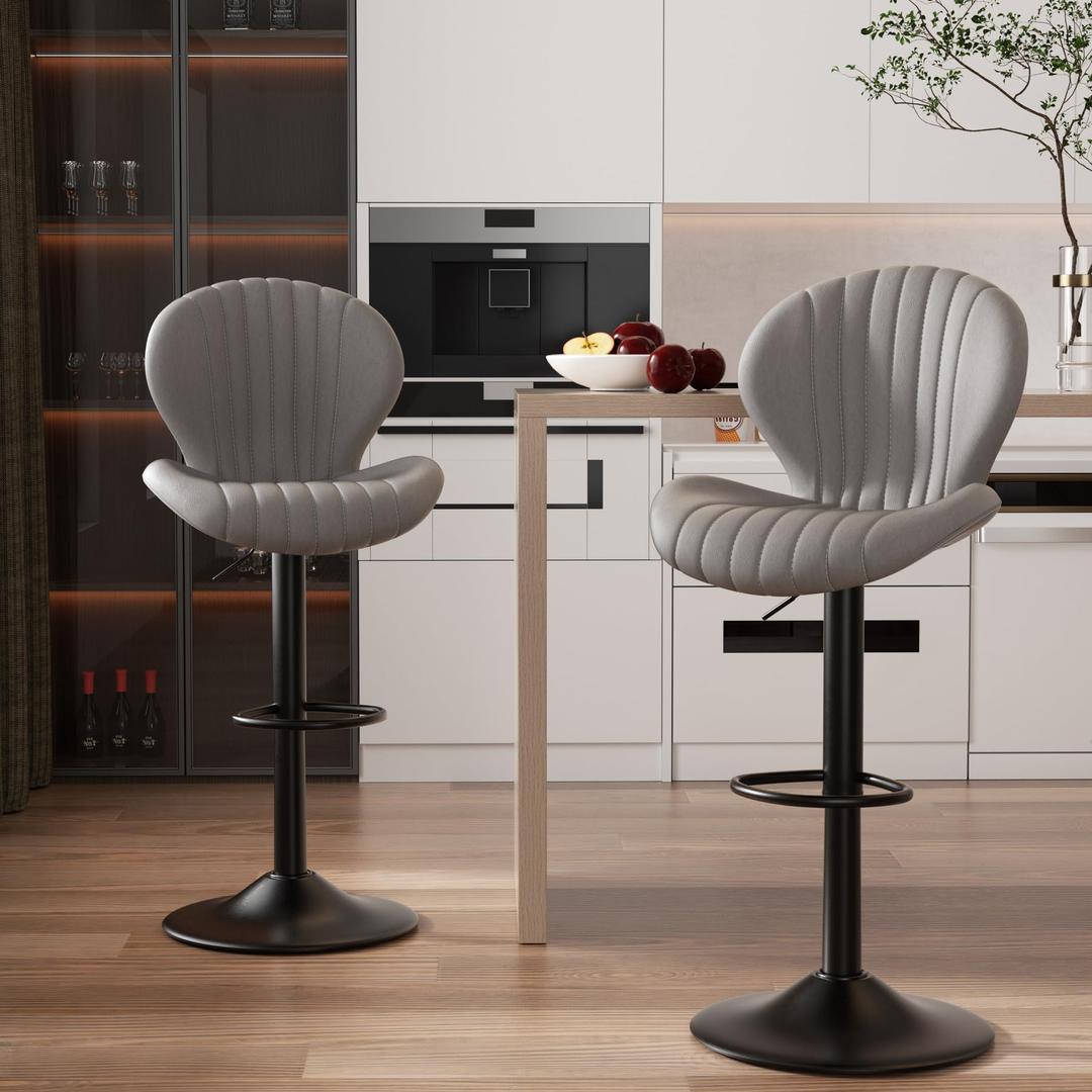 Bar Stools Set of 2 Modern Swivel Bar Chairs, Barstools Counter Height with High Backrest, Easy 3-5 Minute Assembly for Bar, Kitchen, Dining Room Light Grey