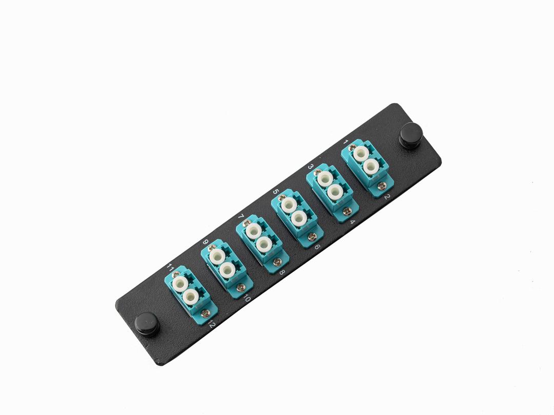 SpeedyFiberTX 1-Pack LGX Compatible Fiber Patch Panel, 12 Fibers, Loaded with Aqua LC Couplers Adapters, 12-Fiber Ports with Printed Port Numbers