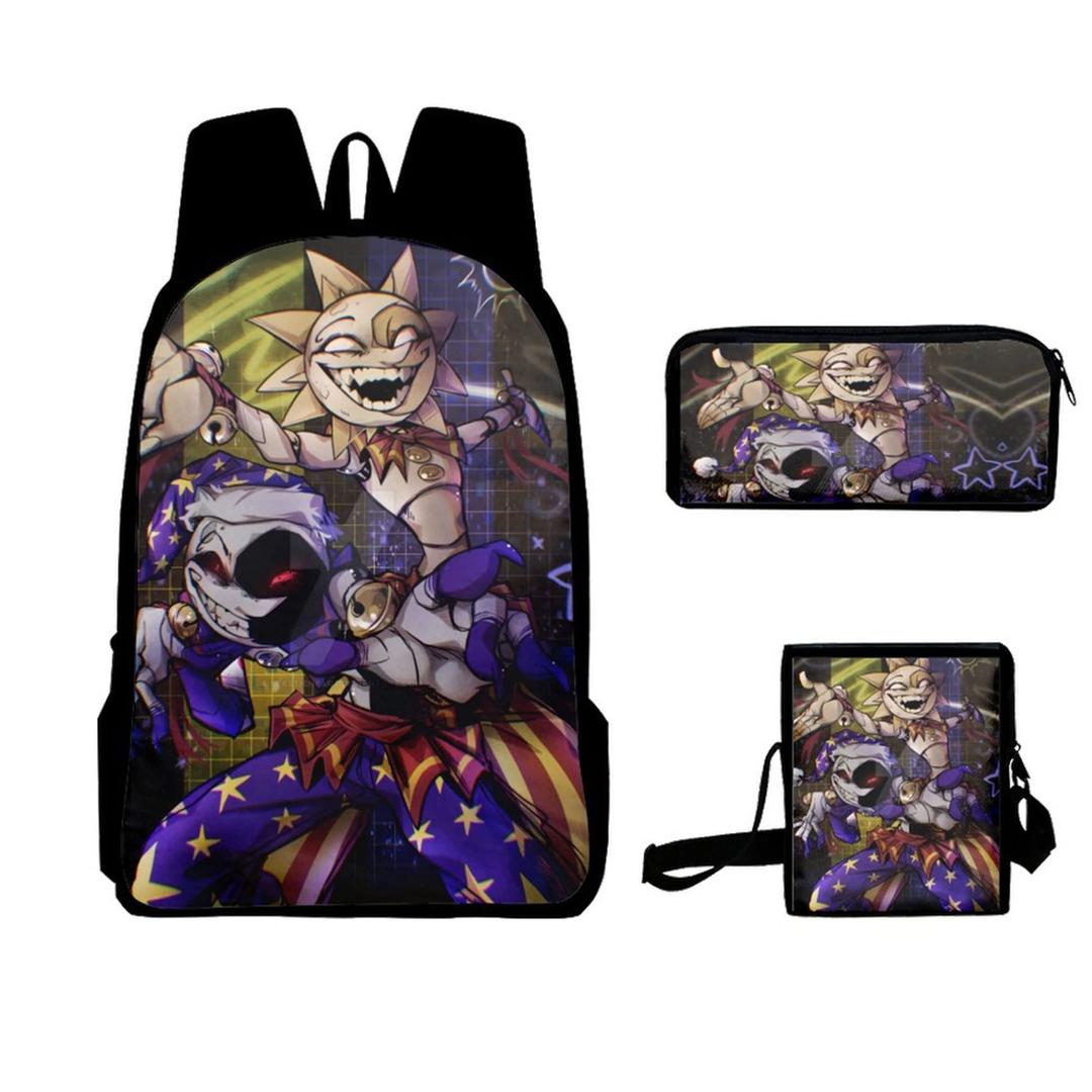 Five Nights at Freddys Backpack 3 Piece School Bag Set FNAF Sundrop and Moondrop Backpack with Pencil Case for Student Kids Teen