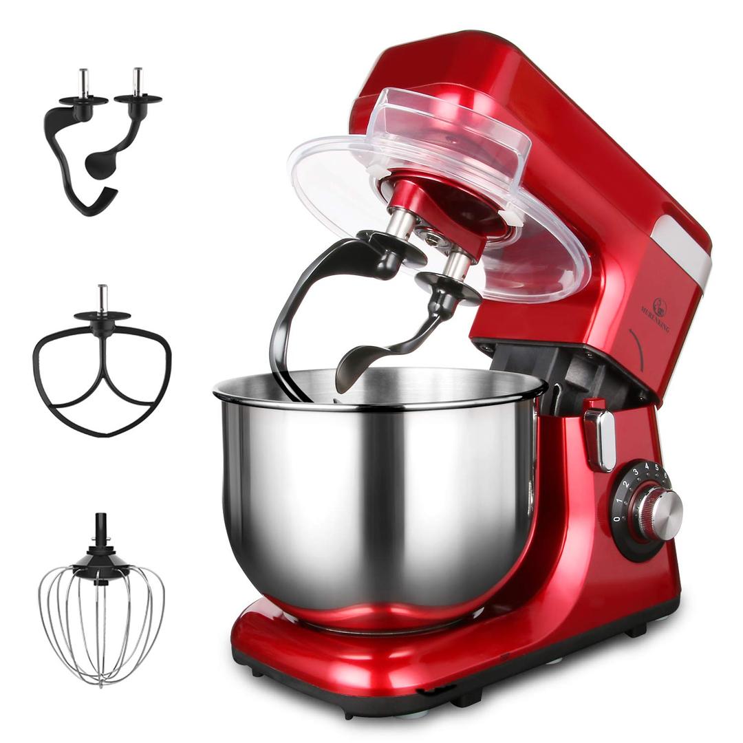 MURENKING Food Mixer Double Dough Blender, 5.5L Stainless steel Bowl for baking,1200W Electric Kitchen Machine,8 Speed Contral Stand Mixer,With Double Dough Hook, Wire Whip & Beater