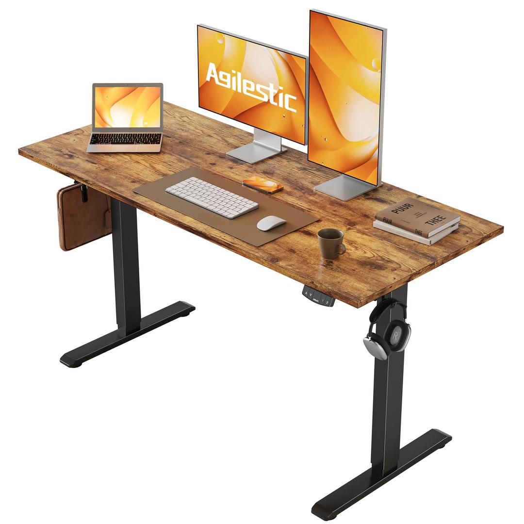 Electric Standing Desk, 48 x 24 Inches Height Adjustable Desk, Sit Stand up Desk for Work Office Home, Ergonomic Rising Computer Table with Memory Preset, Rustic Brown