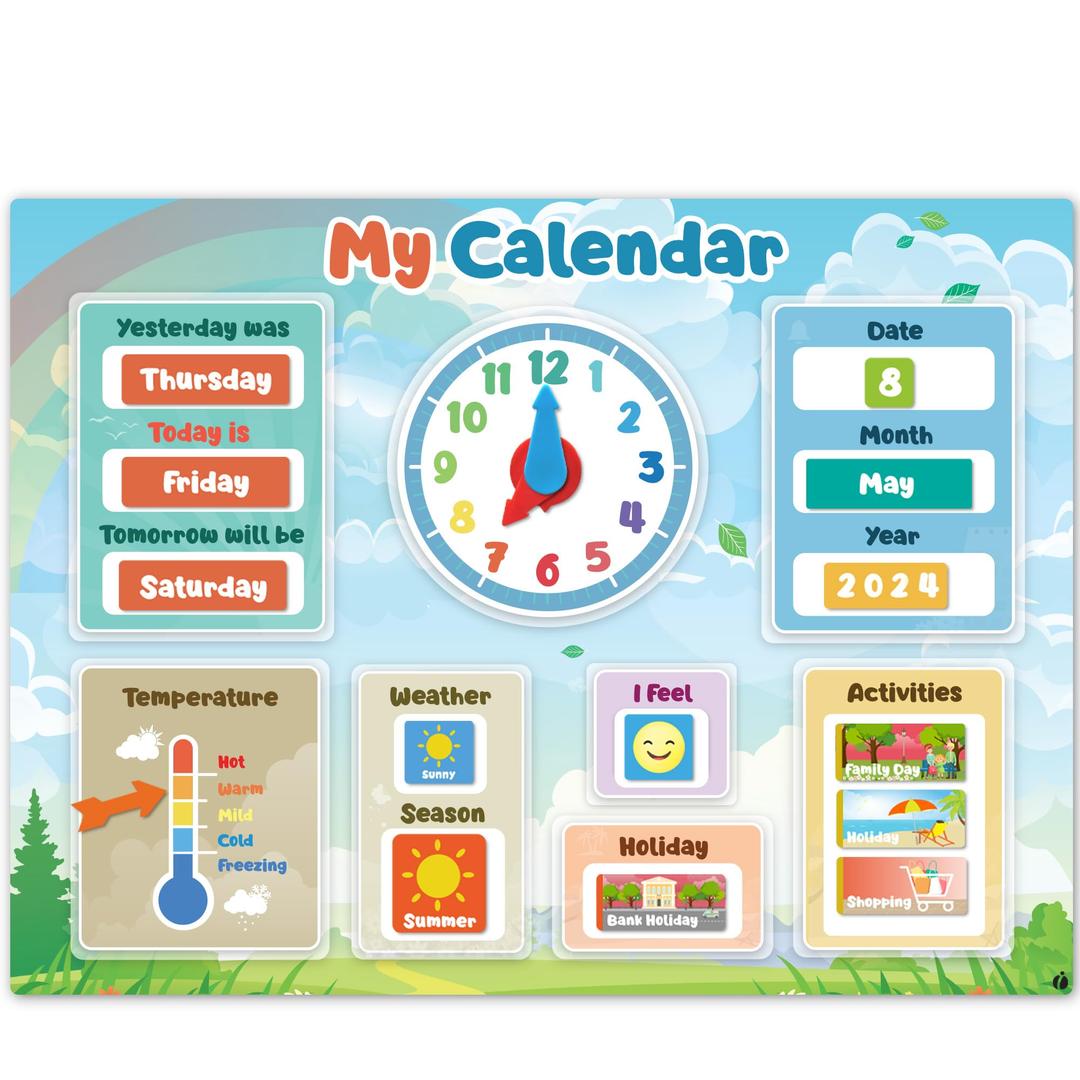 Magnetic Kids Calendar for Learning - Classroom, Preschool Magnet Calendar for Kids - Days of the Week Chart for Toddlers - Today, Monthly and Weather