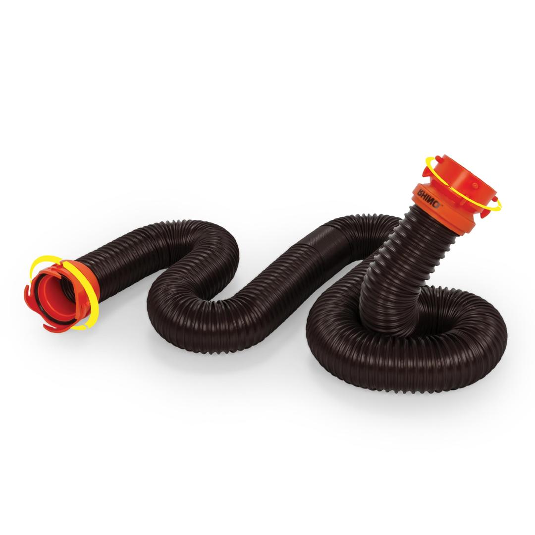 CamcoRhinoFLEX 10’ Camper / RV Sewer Hose Extension - Features Collapsible Design for RV Storage - Includes Pre-Attached Lug & Bayonet Fitting -Heavy Duty Polyolefin & Reinforced w/Steel Wire (39774)