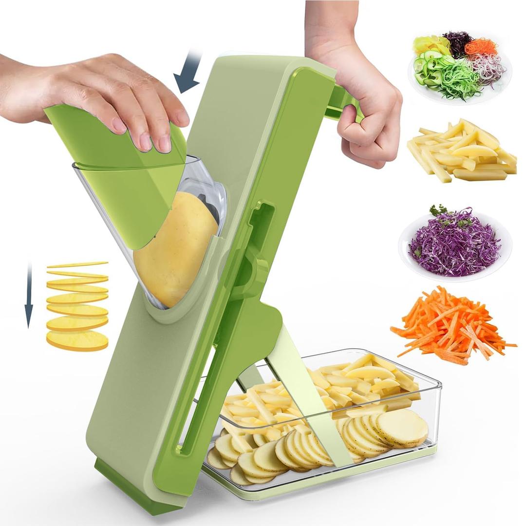 Mandoline Slicer Safe Multifunctional Dicer Adjustable Commercial Slicer Machine Stainless Steel Chopper (Deep Light Green)