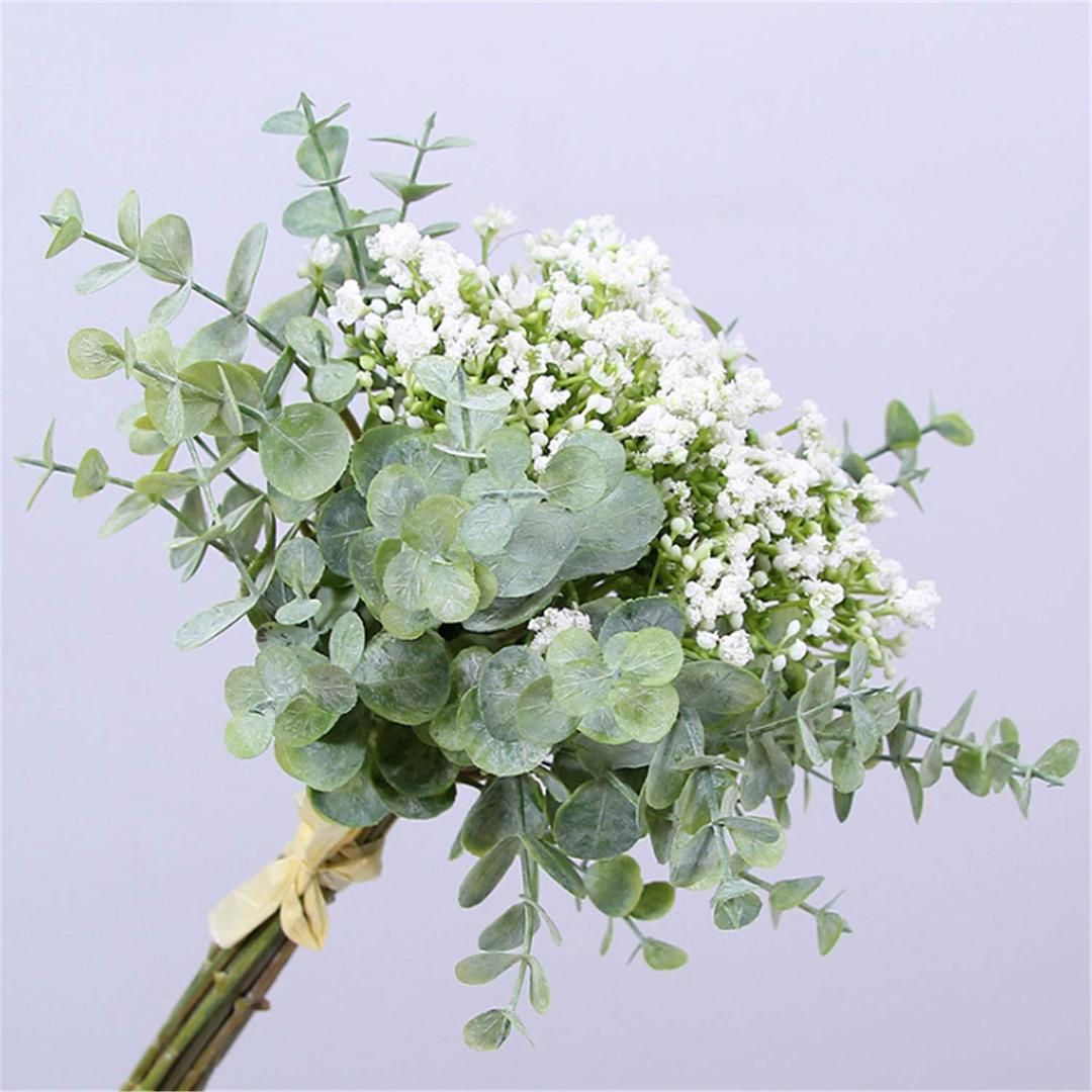 Artificial Flowers Eucalyptus Leaf Babys Breath Gypsophila Bouquets Wedding Party Home Decor,Pack of 1(White)