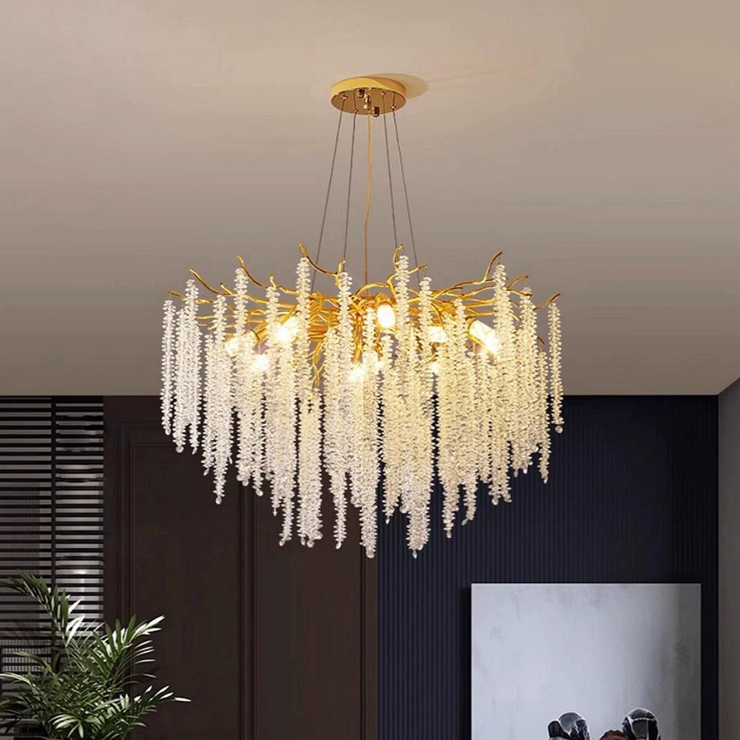 24'' Modern Crystal Chandeliers Round Tree branch chandelier with K9 Crystals Raindrop chandelier,7-Light Gold Crystal Chandelier for Dining Room Living Room Bedroom Foyer Entryway