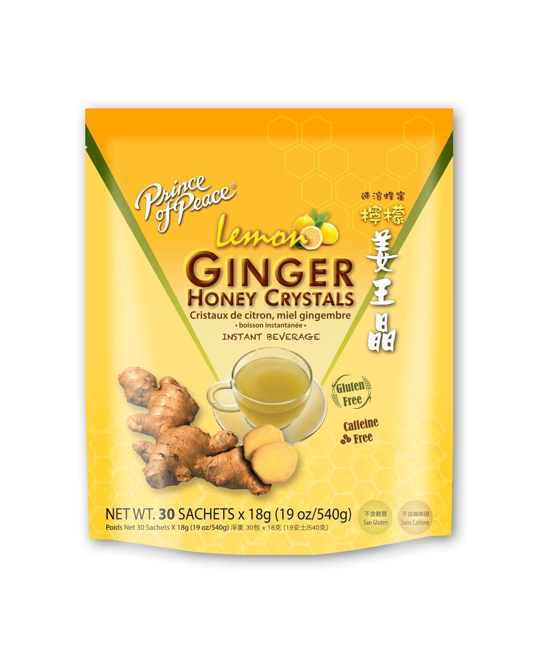 Prince Of PeaceInstant Lemon Ginger Honey Crystals, 30 Sachets – Instant Hot or Cold Beverage – Easy to Brew Ginger and Honey Crystals