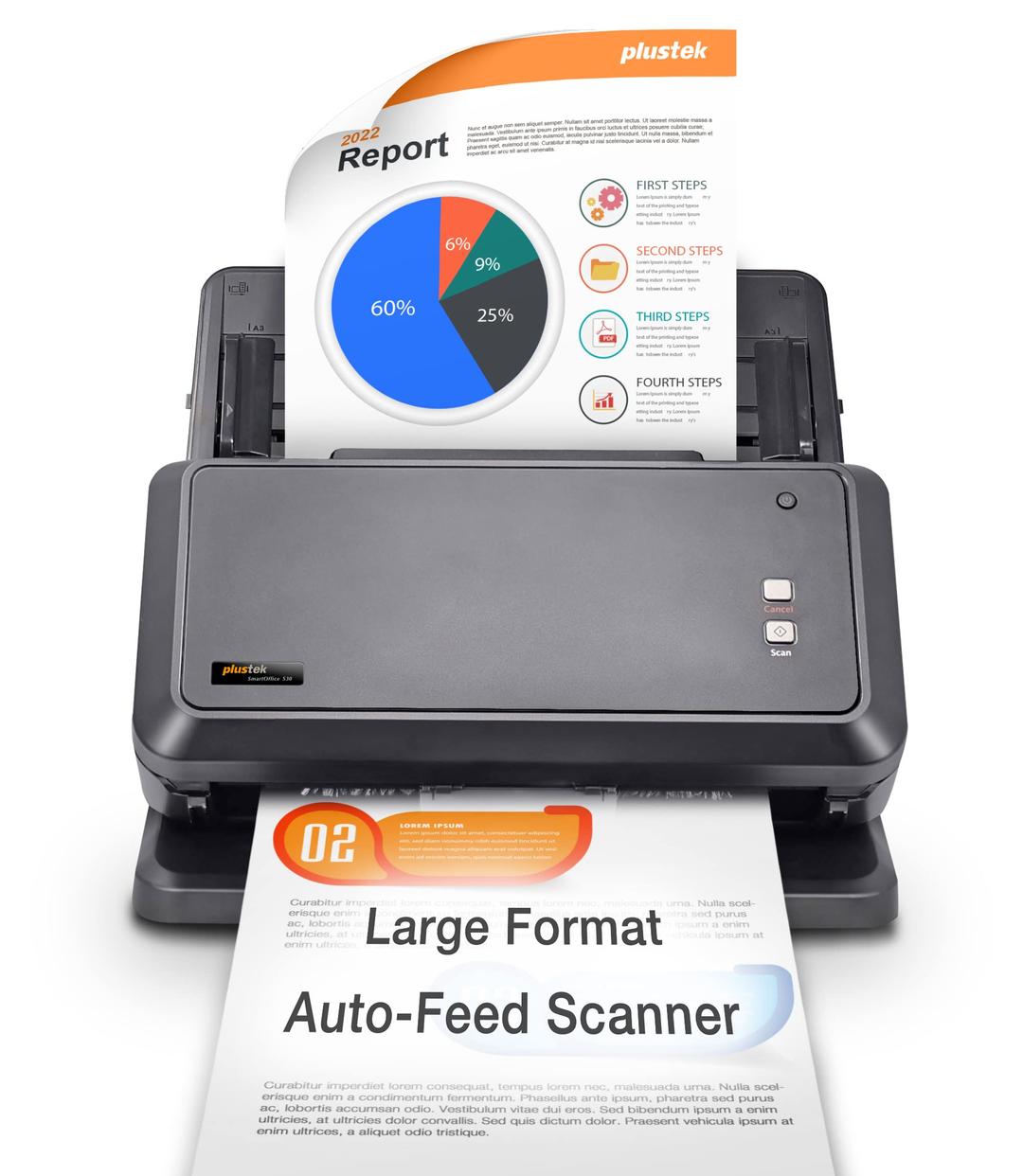 plustekWide-Format Color Duplex Document Scanner S30, for Large-Format Document Scan, Scans Wide Up to 12" and Long Up to 200", 100-Sheet Duplex Auto Document Feeder