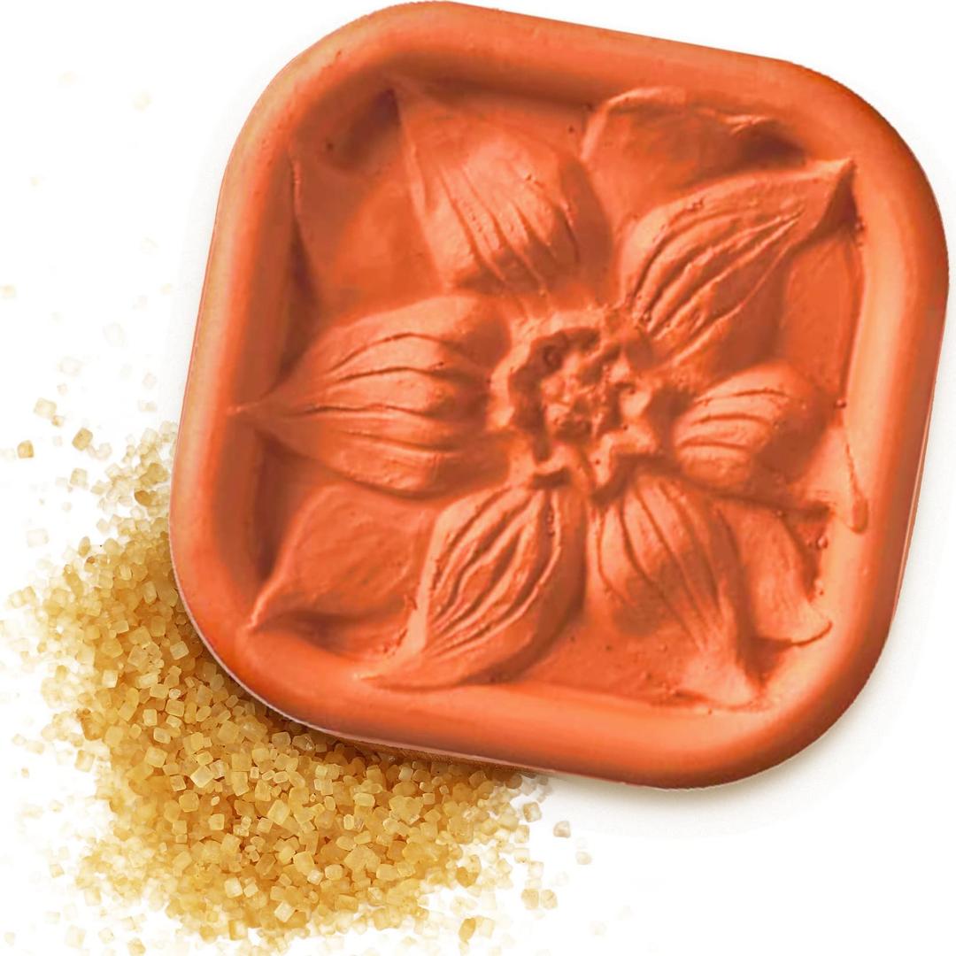 JBK Pottery Terra Cotta Brown Sugar Saver - Clematis Flower Design (Helps keep brown sugar soft)