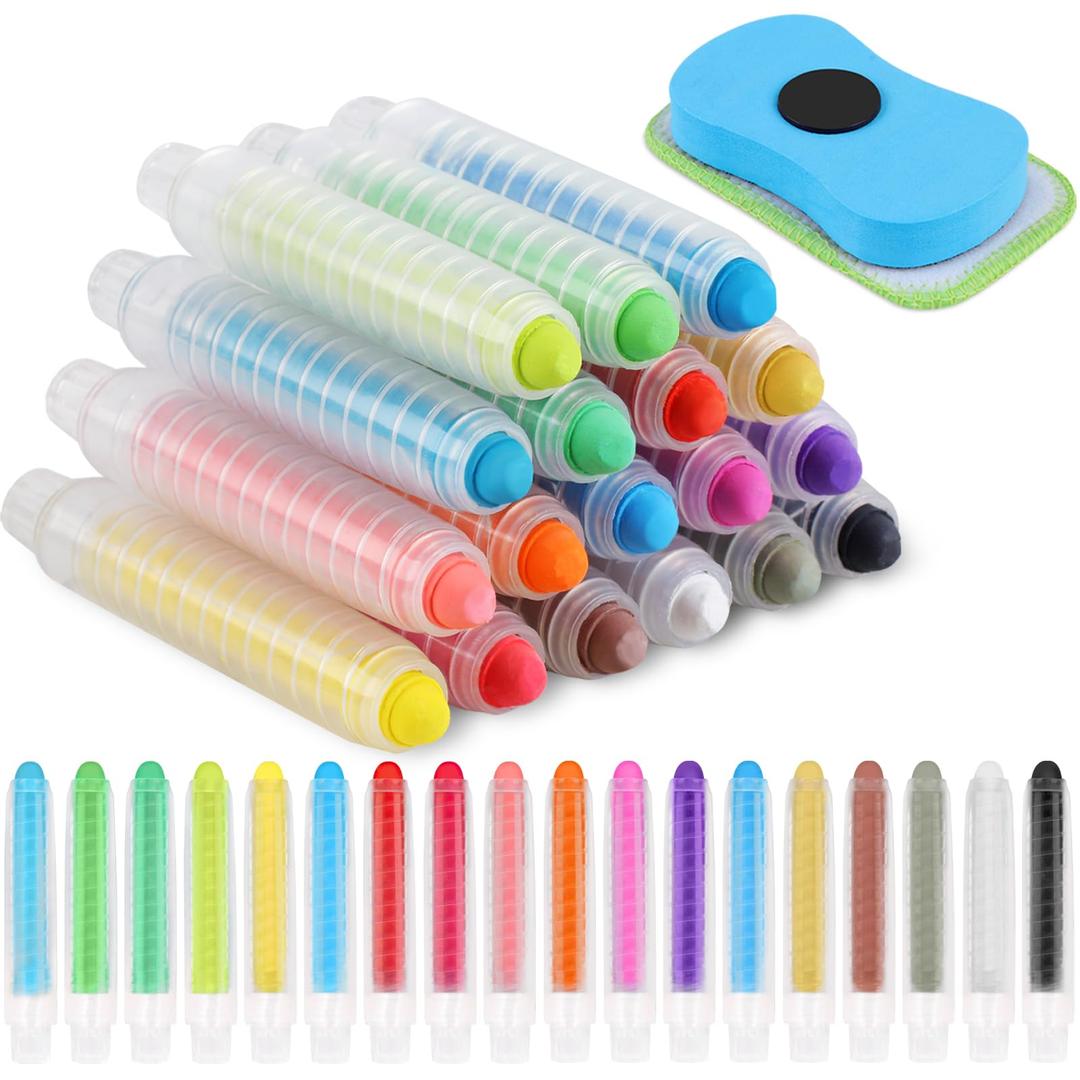 Utron 18 PCS Dustless Chalk for Kids with Pen Sleeve, Chalk for Chalkboard Chalk and Eraser Set, Colored Chalk Board Chalk, Washable Toddler Chalk Non Toxic Chalk for Doodling, Drawing, Writing