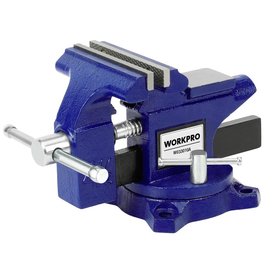 WORKPRO Bench Vise, 4-1/2" Vice for Workbench, Utility Combination Pipe Home Vise, Swivel Base Bench for Woodworking