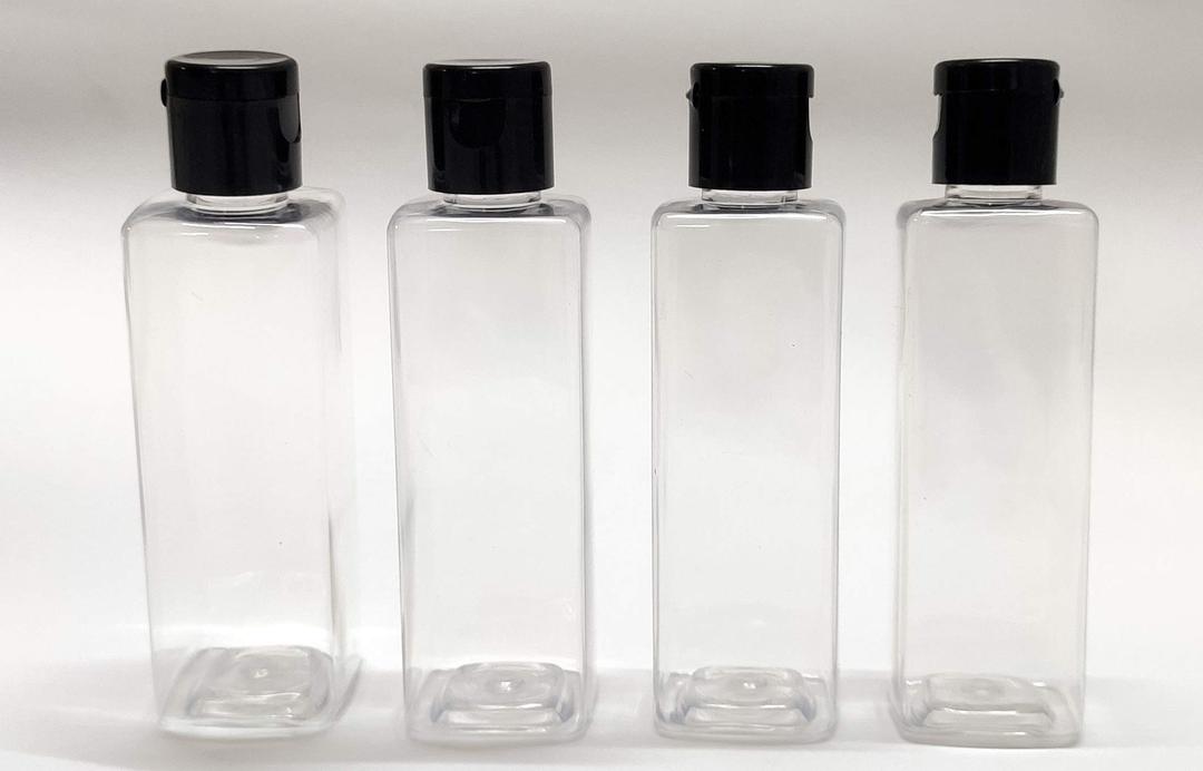 SPC 100 ML - Empty Transparent Refillable Square Plastic Bottles with Flip Top Caps for Sanitizer & Travellers - Pack of 4, Black