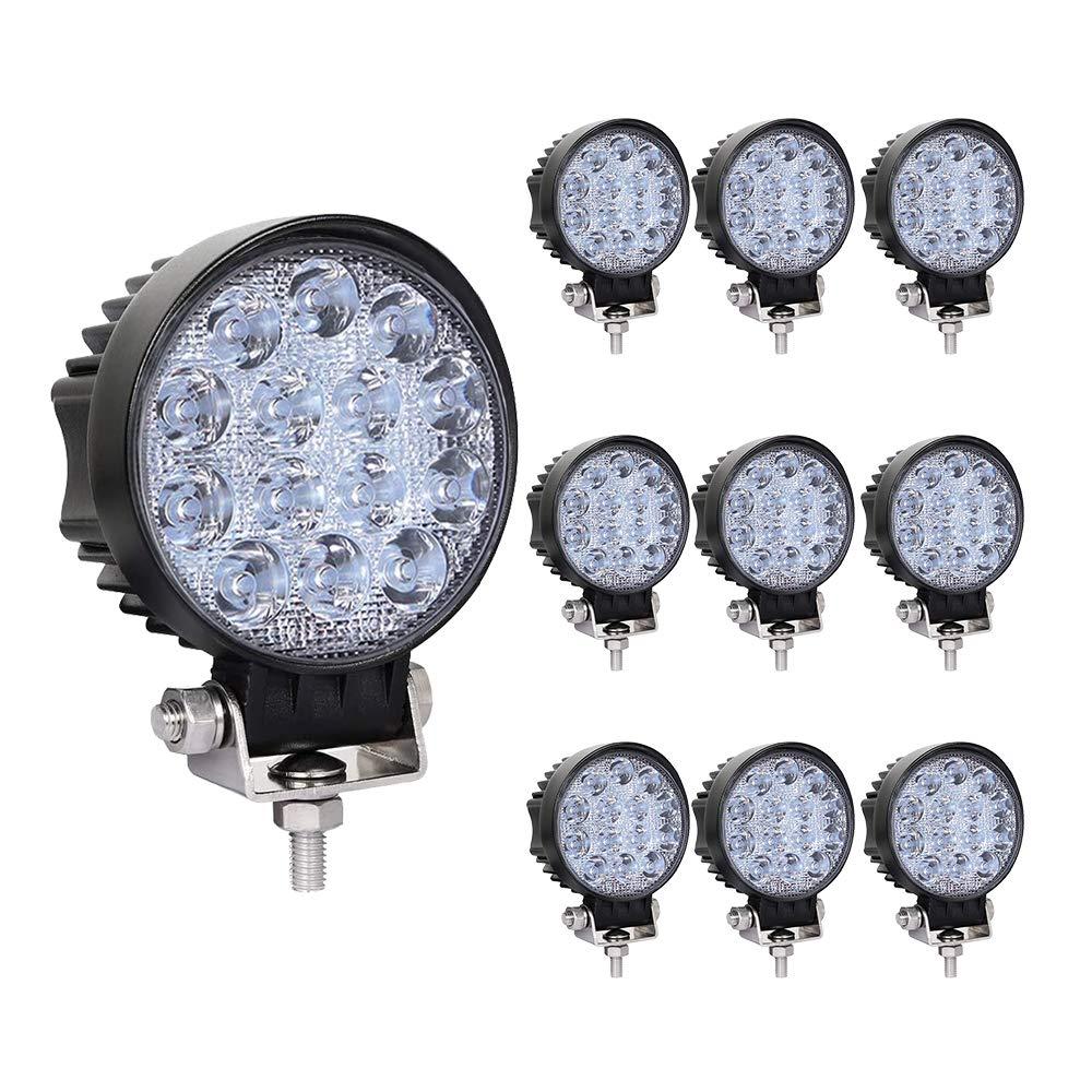 10PCS 42W LED Work Lights for Truck, Led Light Pods, 4.5Inch Spot Flood Round Lights Off-Road Lights Led Lights Fit for Trucks Off-Road Vehicle ATV SUV UTV 4WD Boat Tractor