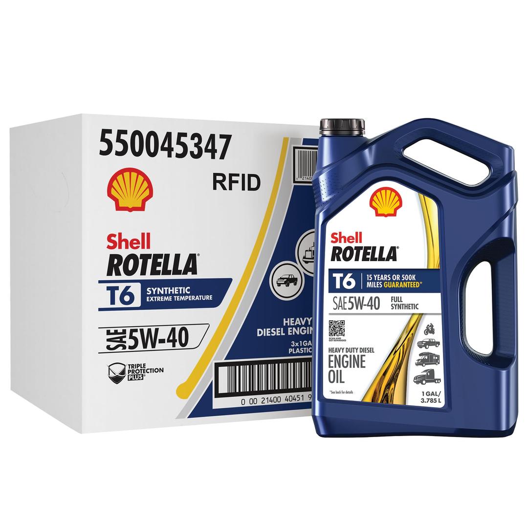 Shell RotellaT6 Full Synthetic 5W-40 Motor Oil, 1 Gallon (3 Pack)