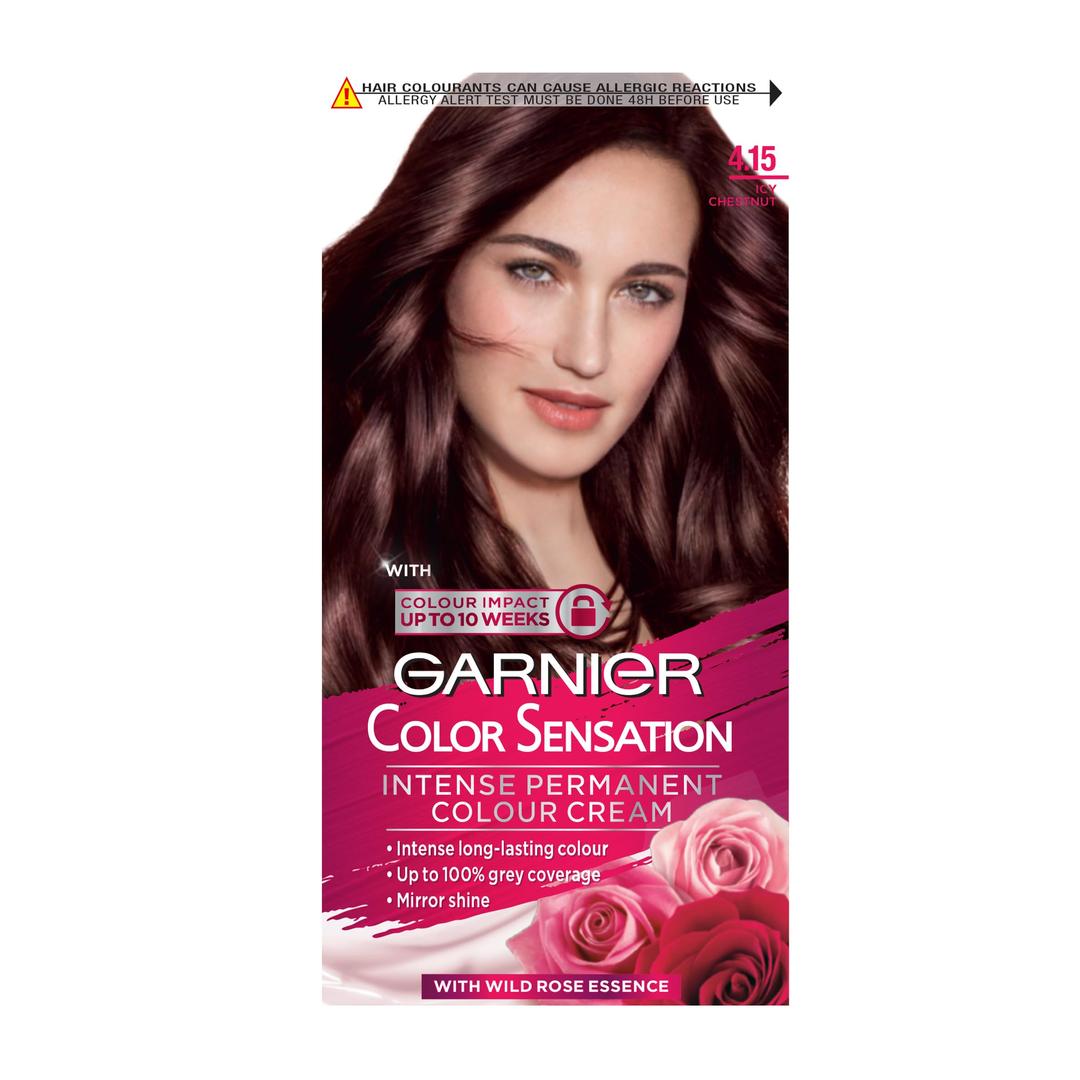 Garnier Color Sensation Brown Hair Dye Permanent 4.15, Icy Chestnut Brown