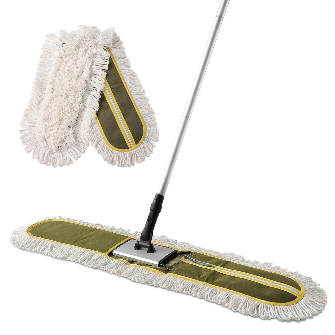 36" Commercial Dust Mops for Floor Cleaning Heavy Duty Floor Duster Mop with Long Handle Hotel Gym Household Cleaning Supplies for Hardwood, Tiles, Marble Floors,Green