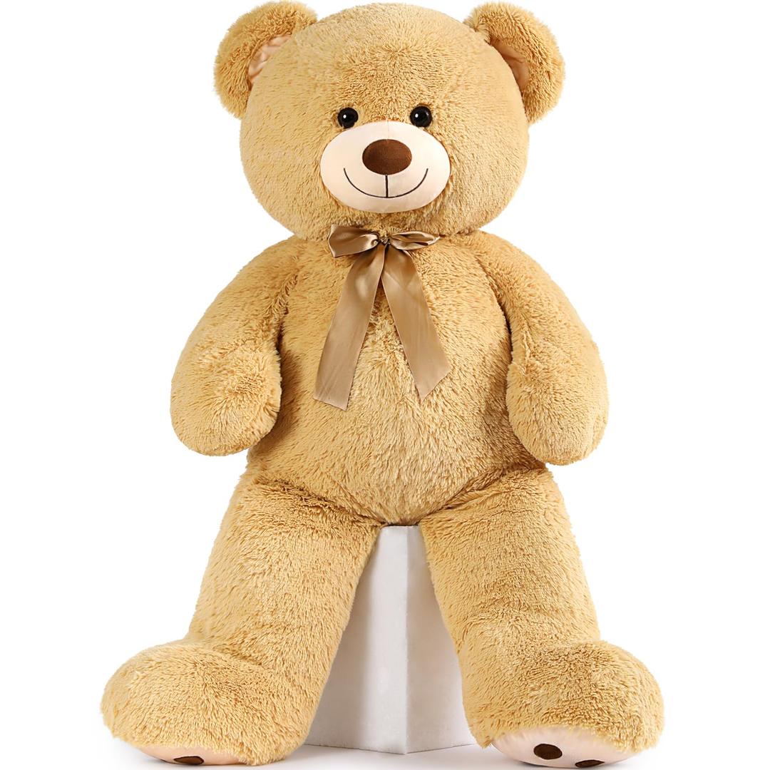 MorisMosGiant Teddy Bear Stuffed Animal 4ft, Big Teddy Bear Plush for Baby Shower, Life Size Stuffed Bear Gifts for Kids, Girls, Girlfriend, Women on Valentine, Christmas, Birthday（Light Brown）