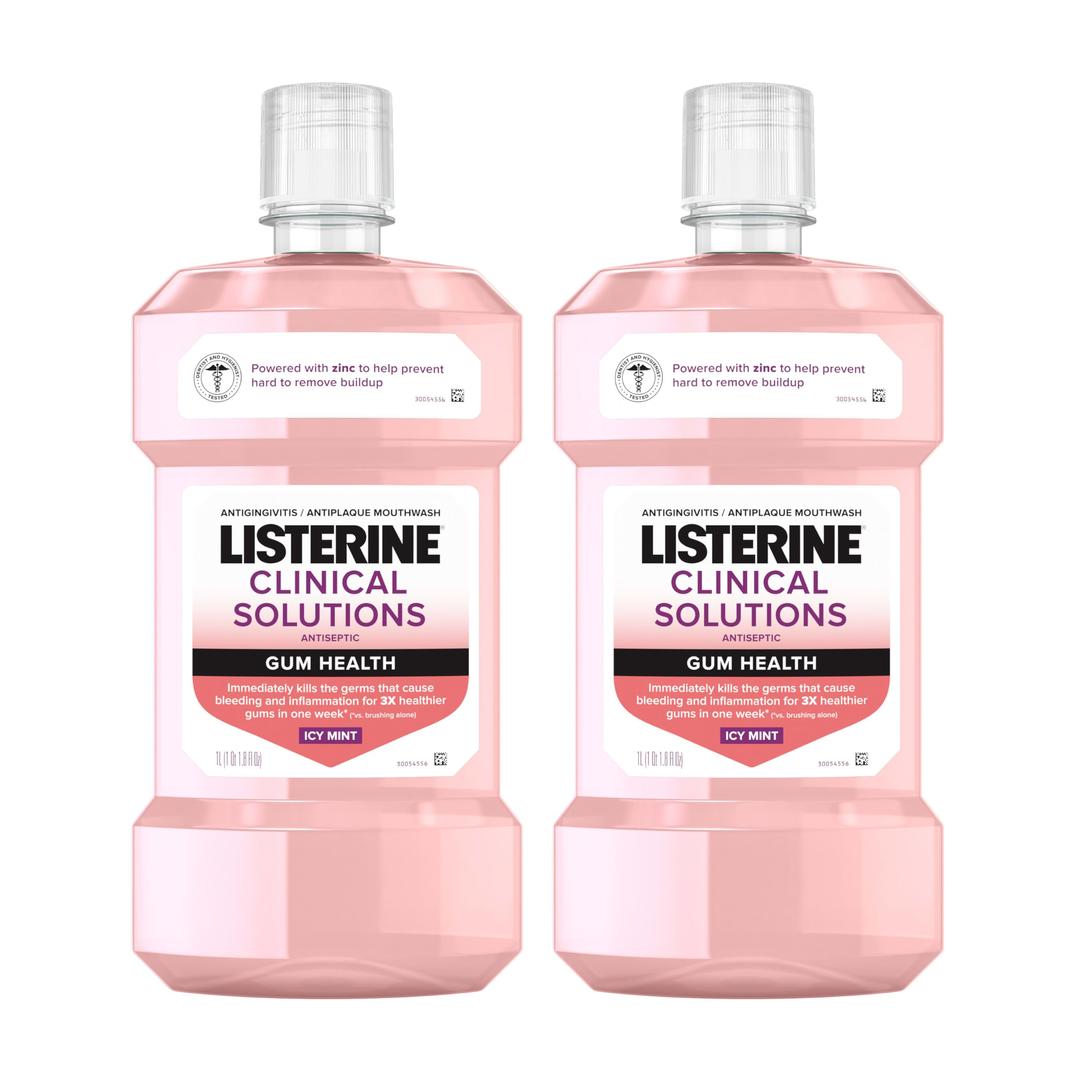 ListerineClinical Solutions Gum Health Antiseptic Mouthwash, Antigingivitis & Antiplaque Oral Rinse Helps Prevent Buildup & Kills Germs for Healthier Gums, ICY Mint, Twin Pack, 2 x 1 L