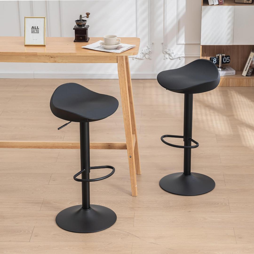 Kidol & Shellder Bar Stools Set of 2 Black Easy to Assemble Swivel Counter Stools Adjustable Barstools Height PU Padded Seat Loads Up to 300lbs