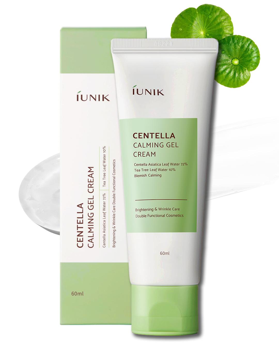 IUNIKCentella 70% Calming Gel Cream Vegan Non-Sticky Moisturizing Blemish Care w/Centella Asiatica Tea Tree 10% Soothes Acne Rosacea Oily & Sensitive Skin Korean Skincare