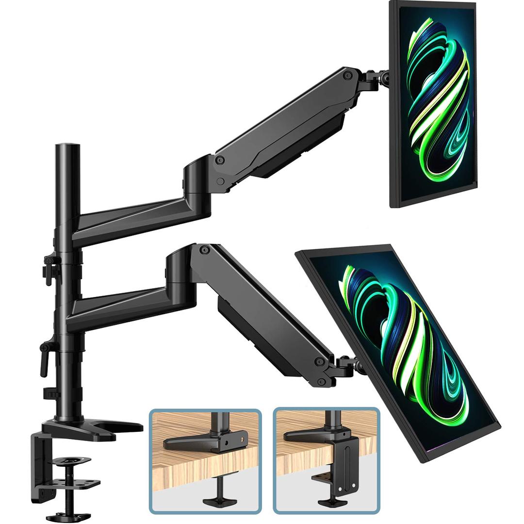 HUANUO Dual Monitor Mount Stand - Aluminum Gas Spring Arm Height Adjustable Monitor Desk Mount VESA Bracket for 2 17 to…