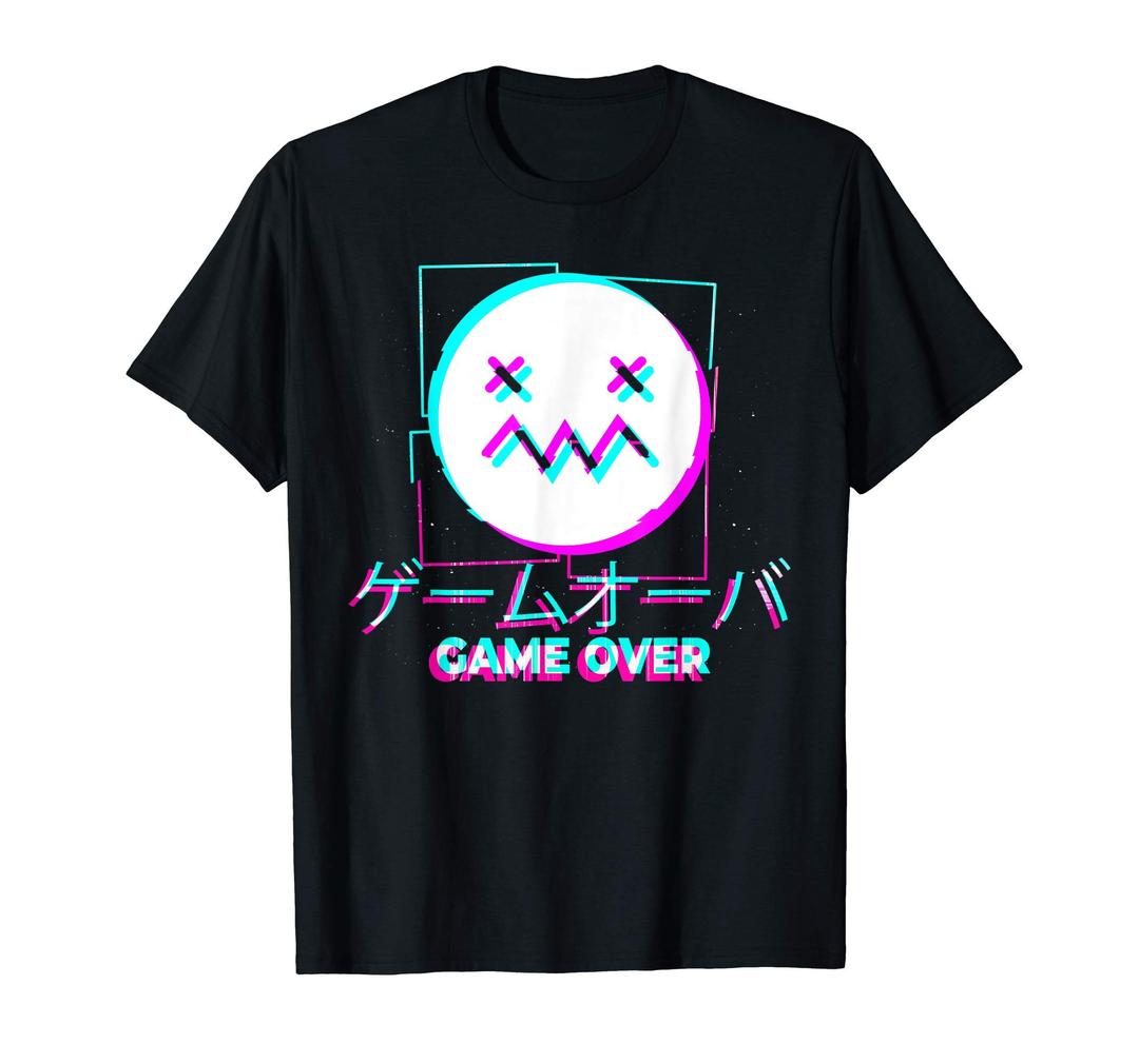 Japanese Glitch Sad Anime Girl / Boy Game Over Aesthetic T-Shirt