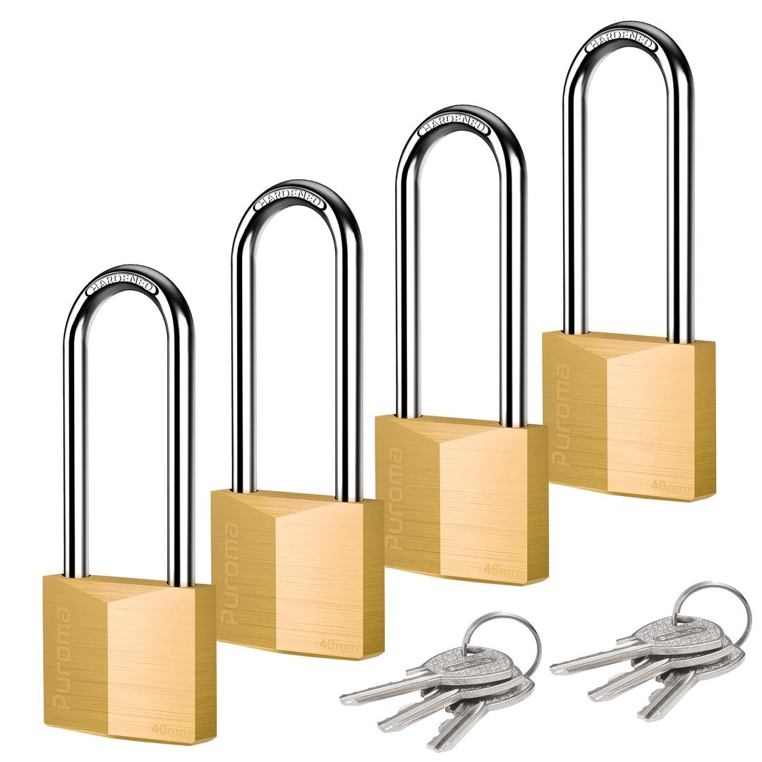 Puroma 4 Pack Keyed Padlock Waterproof Solid Brass Lock, 2.6 Inch Padlock with Keys Alike for Sheds, Storage Unit School Gym Locker, Fence, Toolbox, Hasp Storage