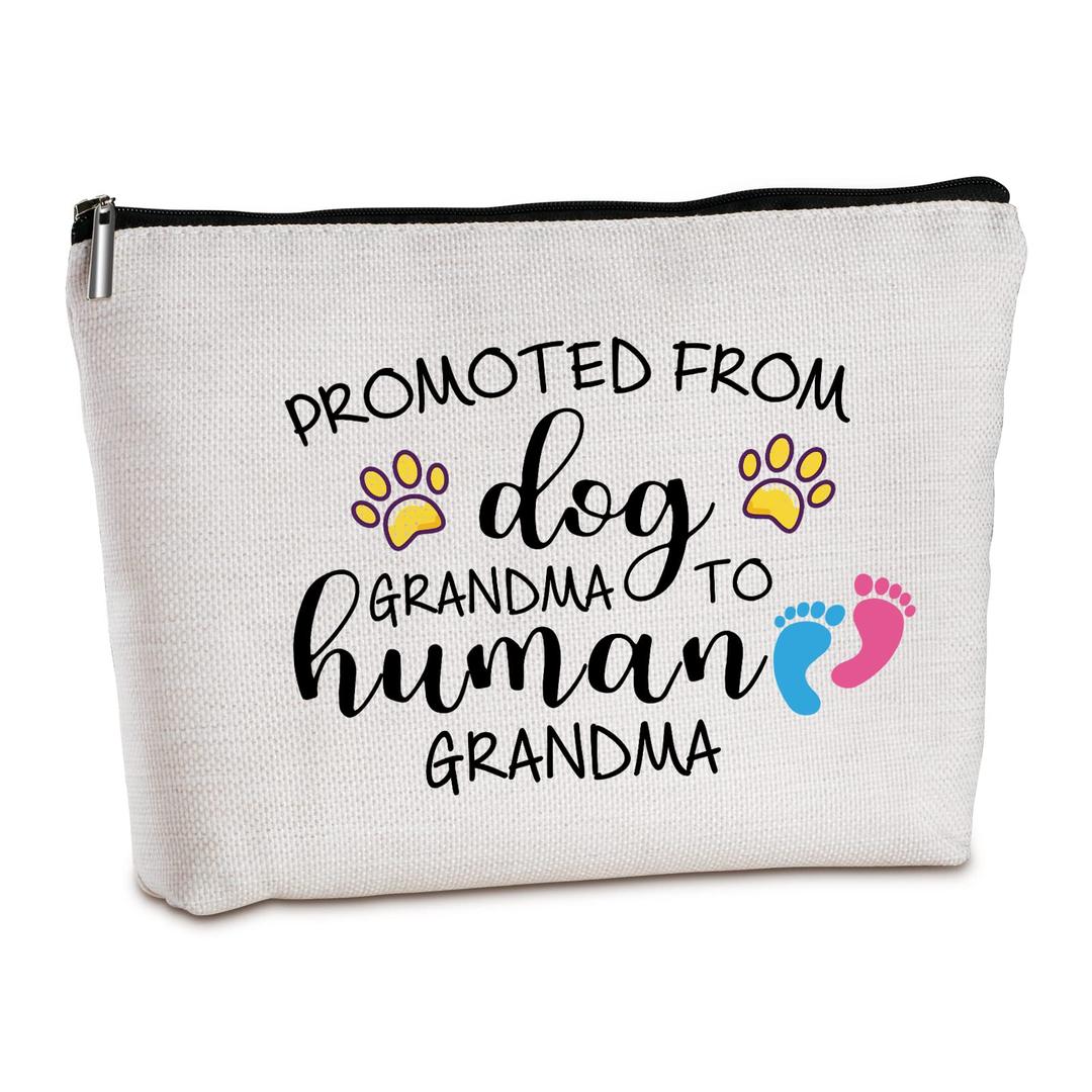 New Grandma Gifts Pregnancy Announcement from Daughter Zipper Travel Makeup Bag First Grandma to Be Gifts Baby Dog Grandma Gifts New Grandmother Gifts Makeup Organizer Bag, white, Travel Cosmetic Bag