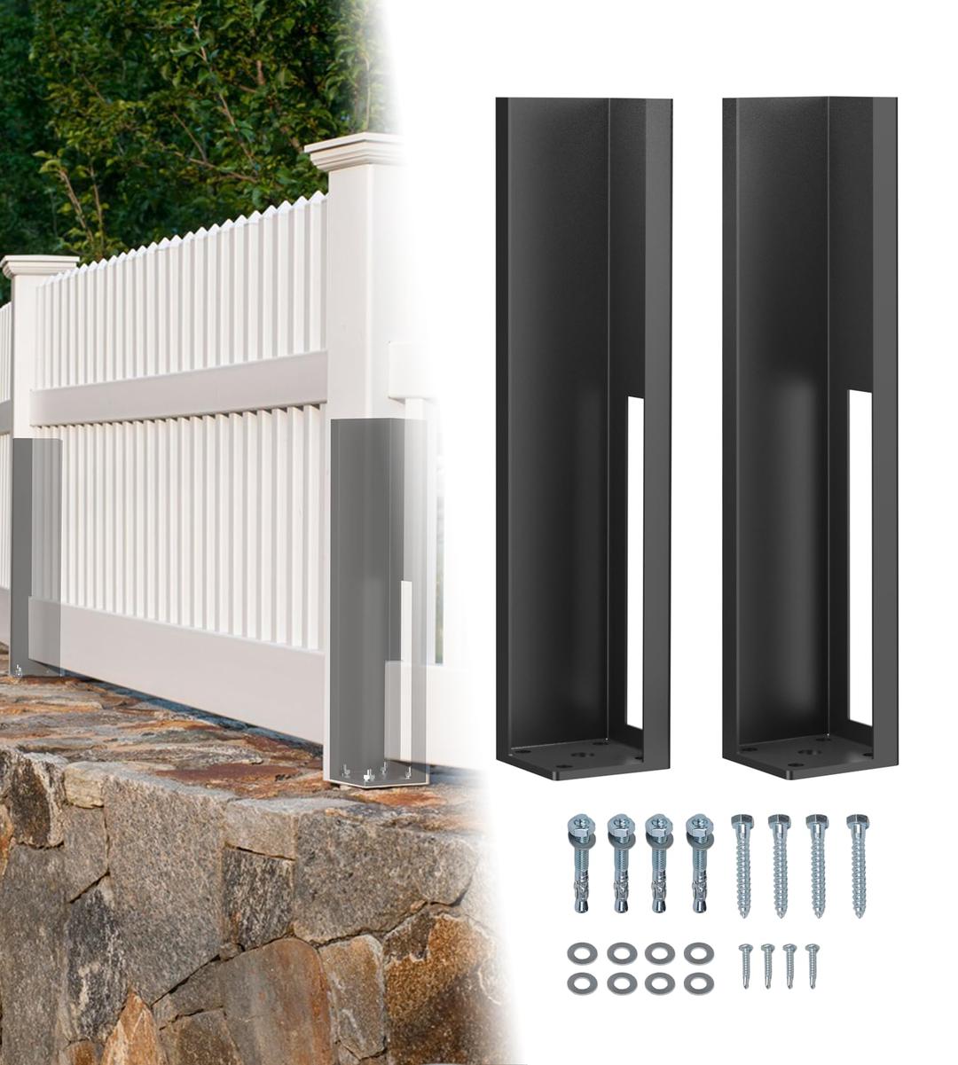 5x5x24 Vinyl Fence Post Mount Tower with Outdoor Powder Coating for Vinyl Fence,2PCS Fence Post kit,Full Weld Fence Post Insert