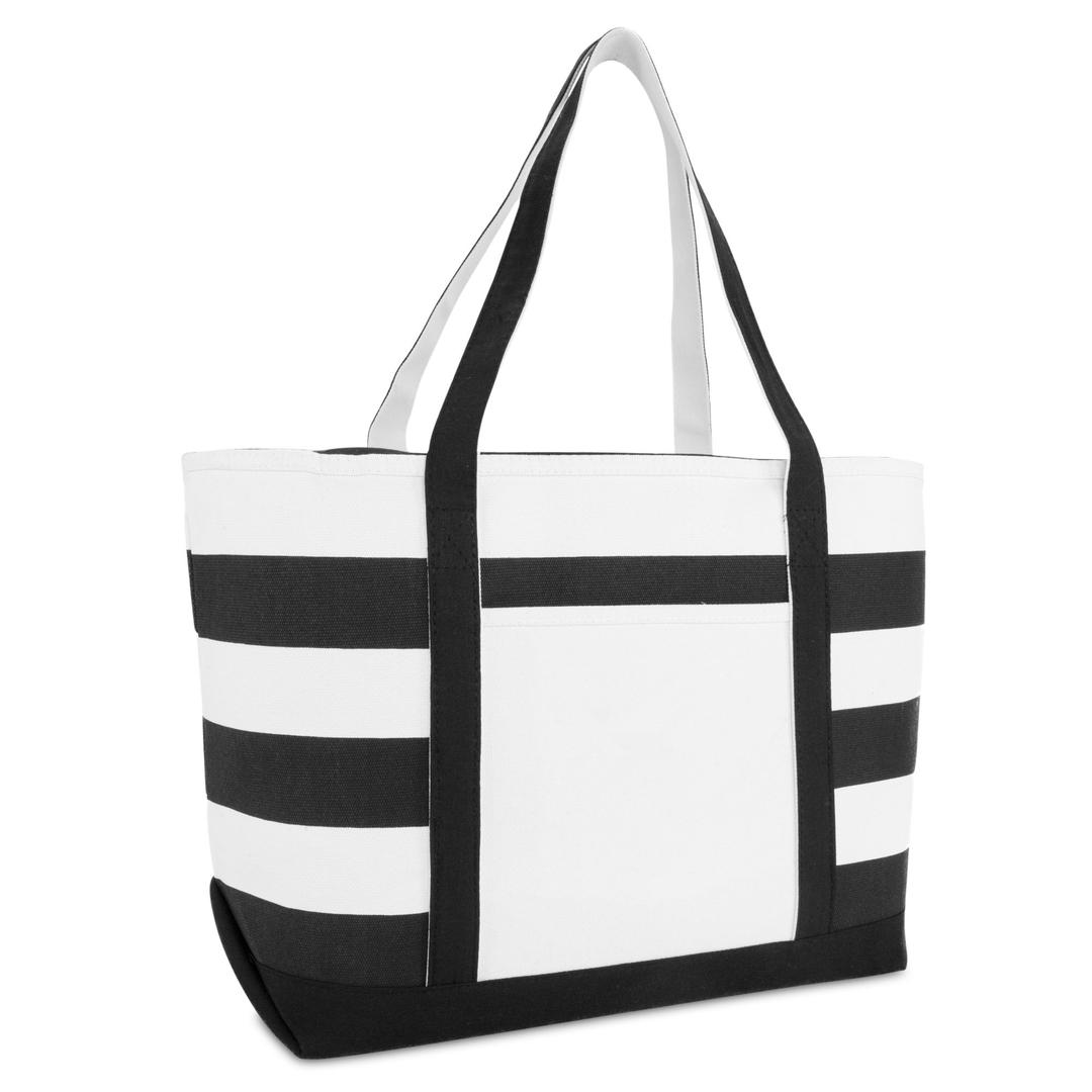 DALIXStriped Boat Bag Premium Cotton Canvas Tote in Black