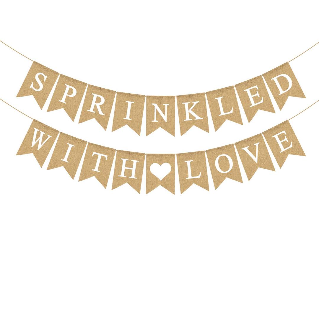 Jute Burlap Sprinkled With Love Banner Gender Neutral Baby Shower Sprinkle Decoration Supply