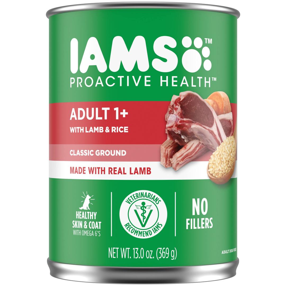 IamsProactive Health Adult Wet Dog Food Classic Ground with Lamb and Rice, 13 oz. Cans, Pack of 12