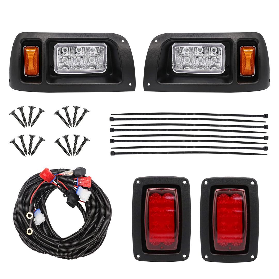 Drive-upClub Car DS Led Head Light Kit Headlight and Tail Light Assembly for 1993-up Golf Cart Factory Style 101988002 101988001